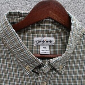 Carhartt Long Sleeve Shirt Gingham Plaid Mens 2XL XXL Green Yellow Western